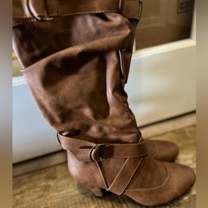 FOREVER Boots Kitten Heels Style Fashion Mid Calf Slouch Faux Leather